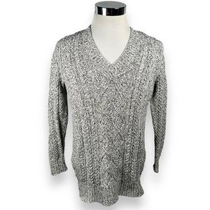 LL Bean Signature Womens Fisherman Tunic Sweater Marled Gray Medium Cable Knit